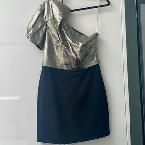 Marchesa Notte Shimmer One Shoulder Dress